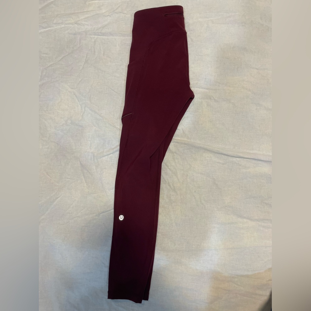 Burgundy Lululemon high rise with pockets
